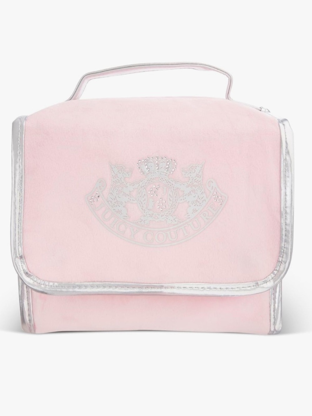 NIB Juicy Couture Light Pink Velvet Cosmetic Train Case with Silver Trim